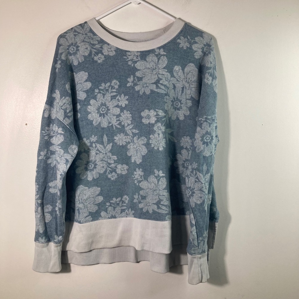 Womens Tahari Round Neck Ribbed Sweater Cobalt Blue L Viscose Polyester Nylon